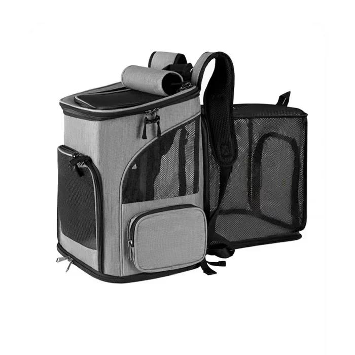 Breathable Pet Cat Carrier Backpack Foldable Expandable Large Capacity Creative Travel Transport Bag for Cats Small Dogs серый