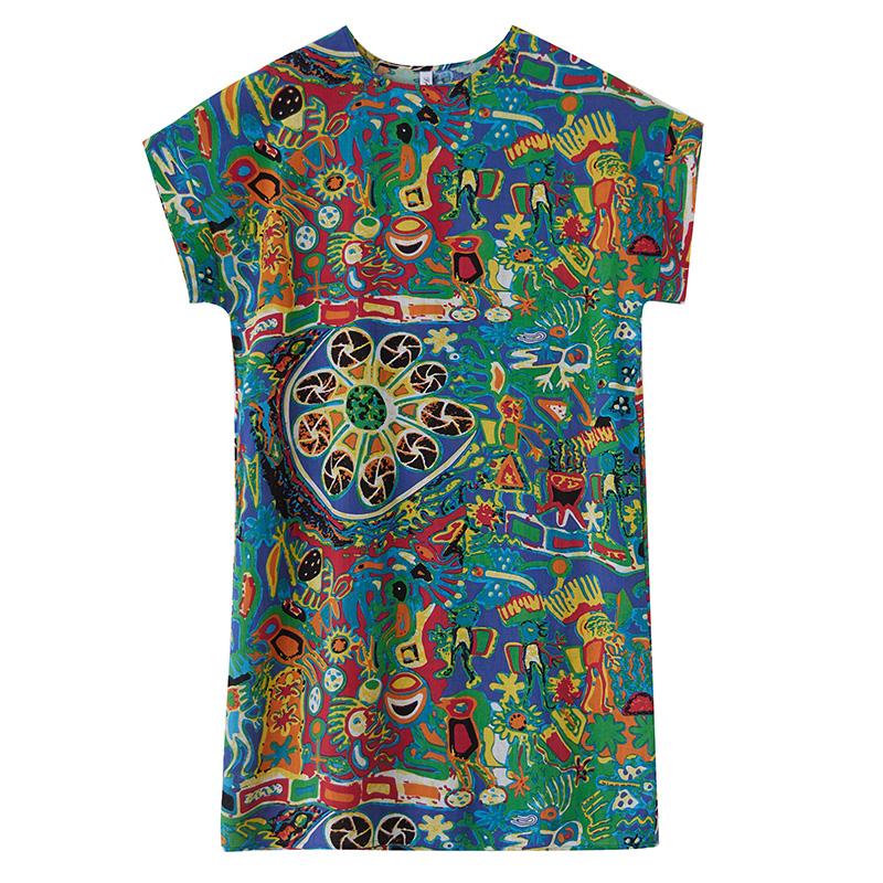 DIMANAF New 2025 Plus Size Summer Dress Printing Women Basic Casual Short Sleeve Dress Loose Long Dress