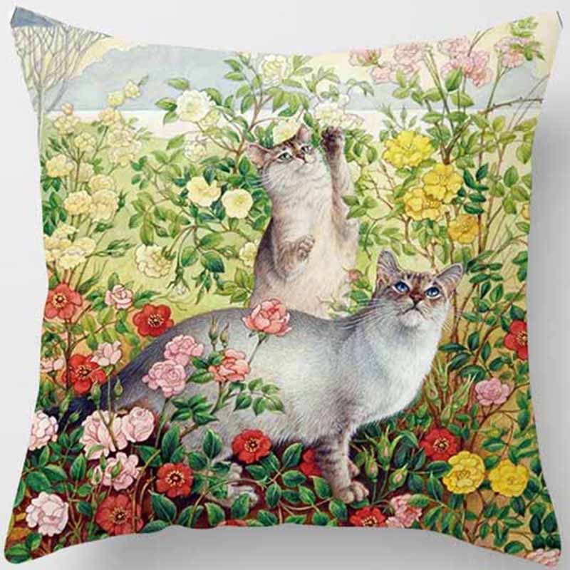 Vintage Cat Series Printed Pillowcase Living Room Sofa Chair Bed Cushion Cover Bedroom  Home Decoration Hug Pillowcase
