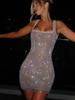 Modisches Trendiges Riemchenkleid in Unifarbe mit Diamantprägung für Damen Winter Neu Sexy Tiefer Rücken Ärmellos Schick Schlank Geschnittenes Kleid