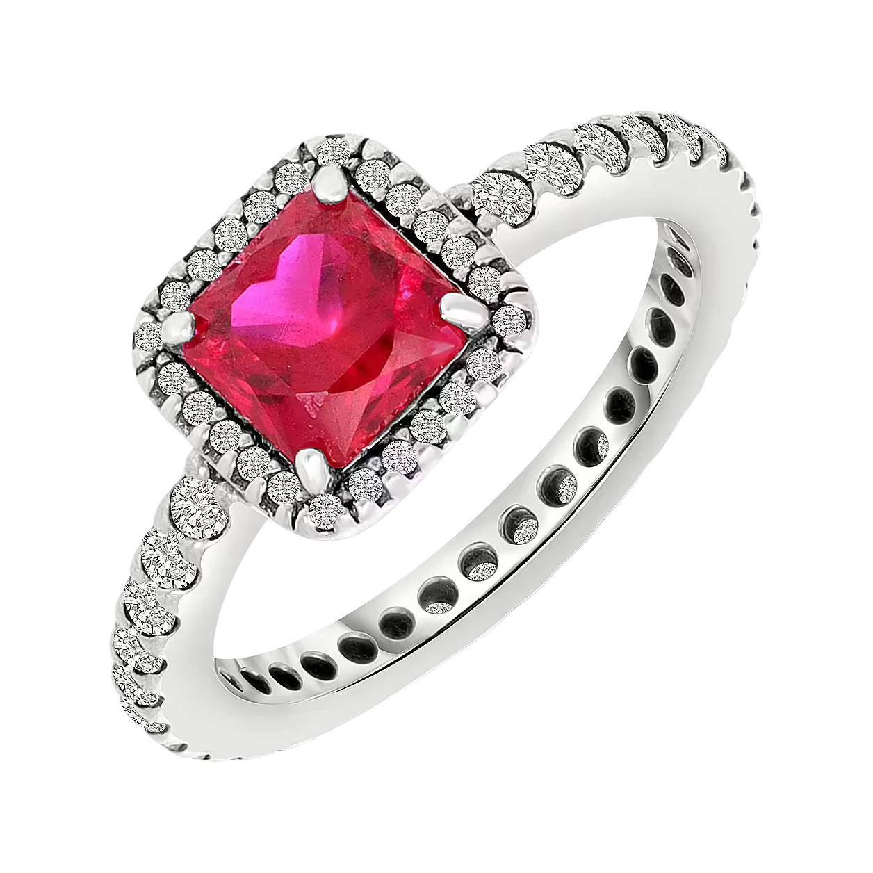 Pandora Inlaid Design 925 Silver Zircon Ring Women rings Red 190947SRU-48 Box,52