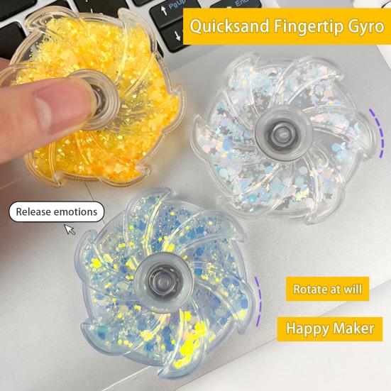 Flower Spinner Fidget Toy Glitter Quicksand Filled Stress Relief Finger Flexibility Training Spinning Top Fingertip Gyro Kids Teens Adults Gift