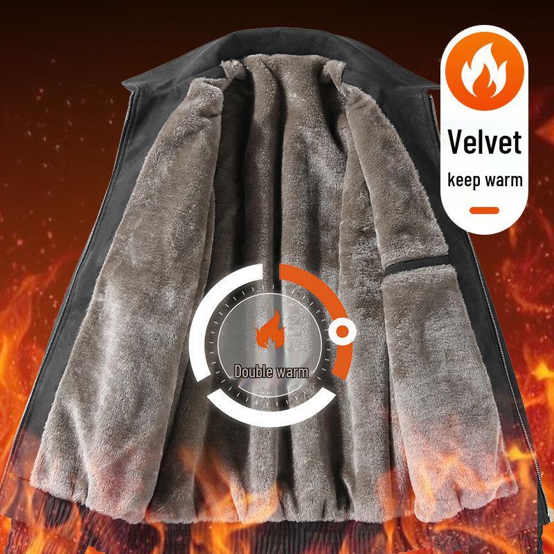 Men's Fleece-Lined Leather Jacket: Warm, Windproof, Versatile Winter Coat with Turn-Down Collar
