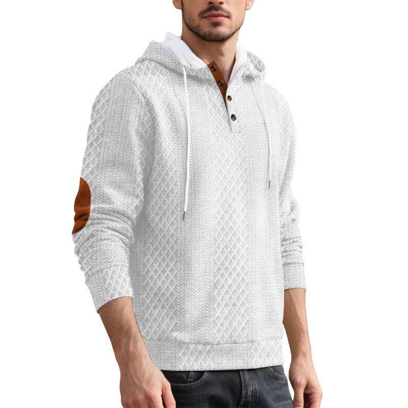 Men's Casual Pullover Jacquard Solid Color Hooded Embroidered Sports Thickened Autumn and Winter Sweater