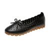 Comfortable Soft Sole Flat Single Shoes Breathable Hollow Bow Design Women's Casual Work Shoes Artificial Soft Leather Shallow Mouth Slip-on