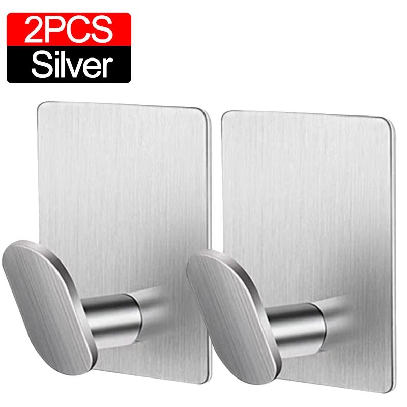 10/1pc Stainless Steel Wall Hooks Bathroom Robe Hook Adhesive Key Clothes Hanger Towel Holder Kitchen Bathroom MultiPurpose Hook