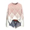 Women's Fall Winter Neck Long Sleeve Sweater - Soft Knit Printed Pullover