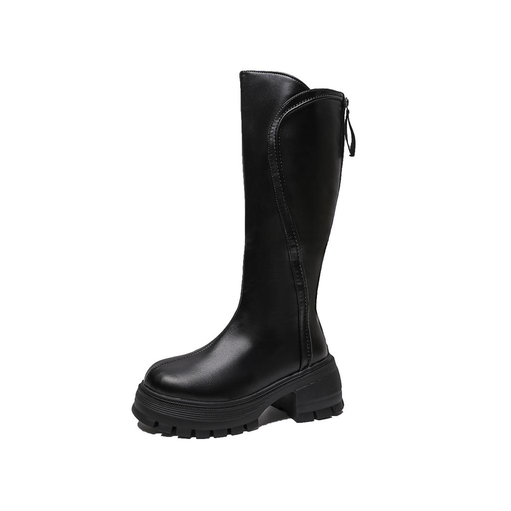 Winter Vintage Platform Woman Knight High Boots Concise Soft Leather Thick Sole Shoes Ladies Stretch Slim Modern Long Botas