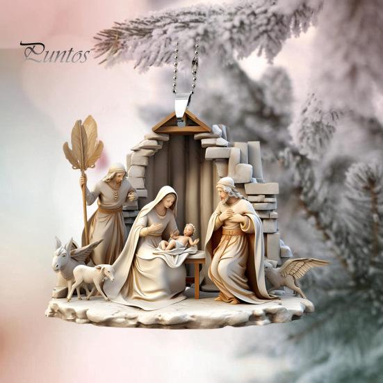 Christmas Pendant Ornament Jesus Family Prayer Scene Pendant Bright Colored Religious Symbol Pendant for Home Car