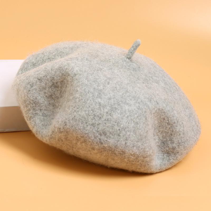 

Теплый берет художника в корейском стиле с грибком - Женская осенне-зимняя однотонная повседневная шляпа M (56-58cm)