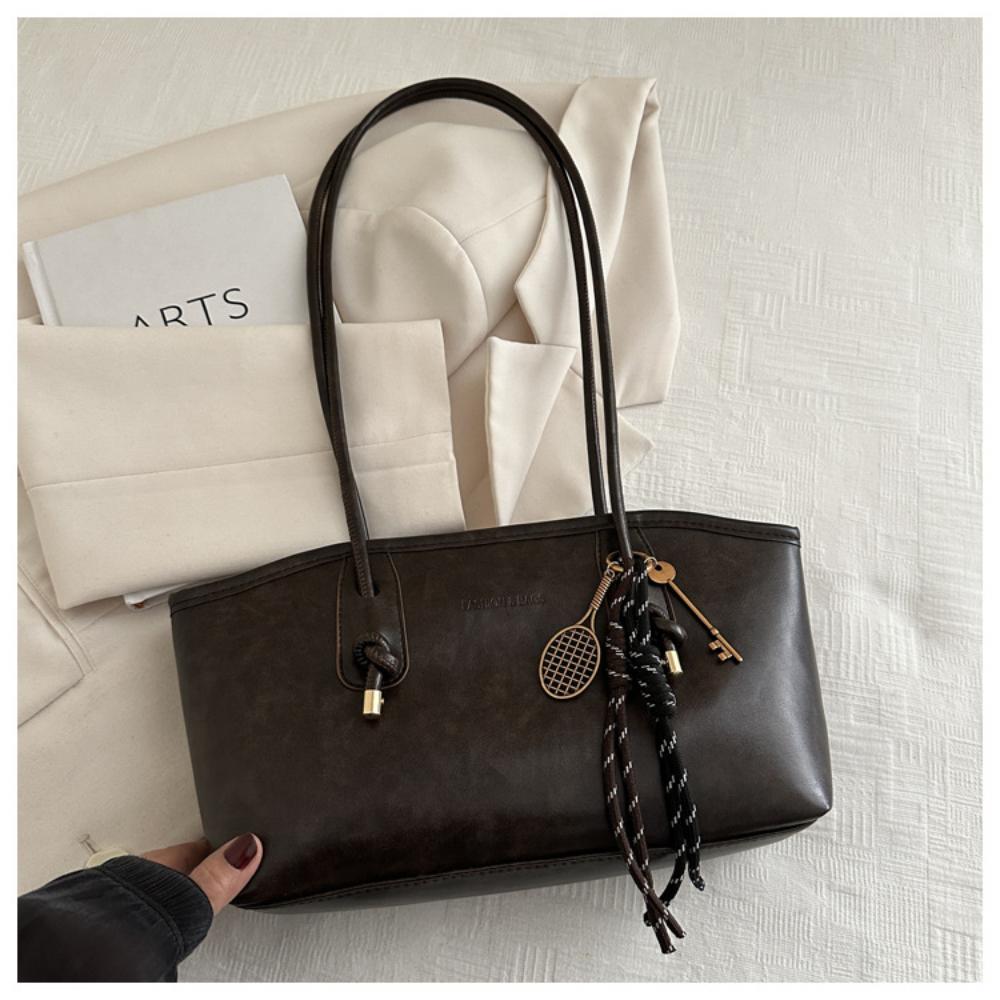 PU Leather Shoulder Bag For Women Y2K Simple Fashi Girl Handbag Large Capacity Female Bag Solid Color Retro Tote Bags