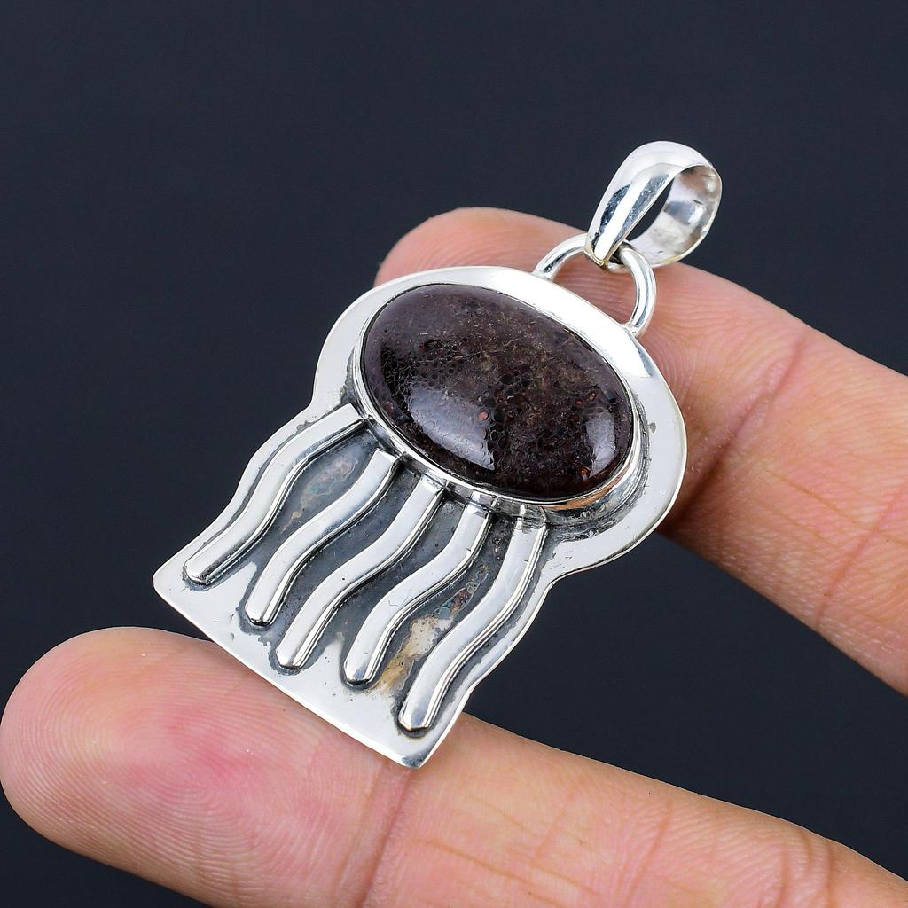 Sterling Silver Oval Natural Dinosaur Bone Ethnic Birthday Bezel Sister Pendant