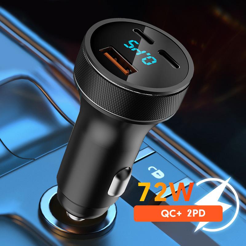 

72 Вт USB C Автомобильное зарядное устройство прикуривателя Адаптер быстрой зарядки QC3.0 2PD Type C Автомобильное зарядное устройство для телефона для iPhone Xiaomi Samsung