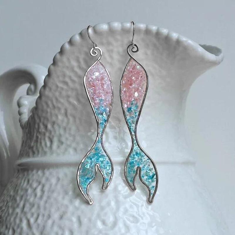 Popular European  American Gradient Opal Fishtail Earrings