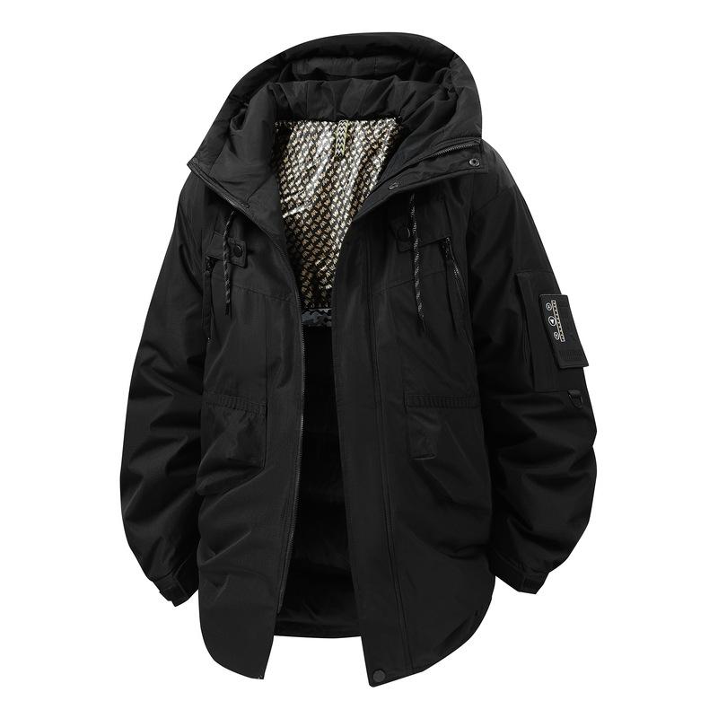 

2025 Мужская повседневная короткая куртка с флисовой подкладкой Ветрозащитная Теплая утолщенная куртка 3XL чёрный