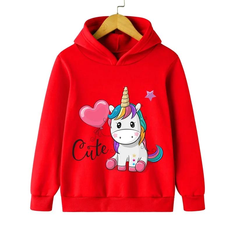 Autunno Inverno Carino Stampa Unicorno Felpa con Cappuccio Bambini Top Moda Sportiva Manica Lunga Casual Ragazzi Ragazza Pullover Felpa per Bambini Cappotti
