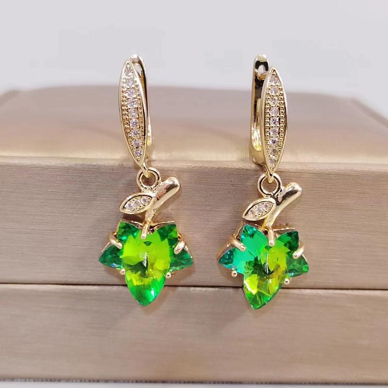 

Корейские серьги-капли с розовым цирконием и кленовым листом для женщин, модные серьги золотого цвета, ювелирные изделия, аксессуары для свадебной вечеринки зелёный