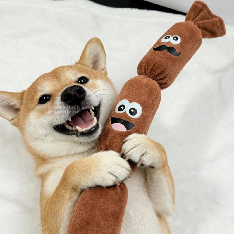 Chew Toy For Dogs Simulated Sausage Shaped Plush Press To Squeak BB Sound For Teeth Cleaning And Fun
