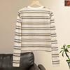 Women's Round Neck Contrast Stripe Long Sleeve T-Shirt