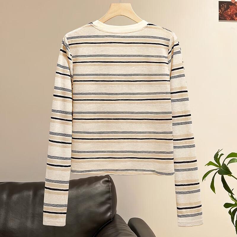 Women's Round Neck Contrast Stripe Long Sleeve T-Shirt