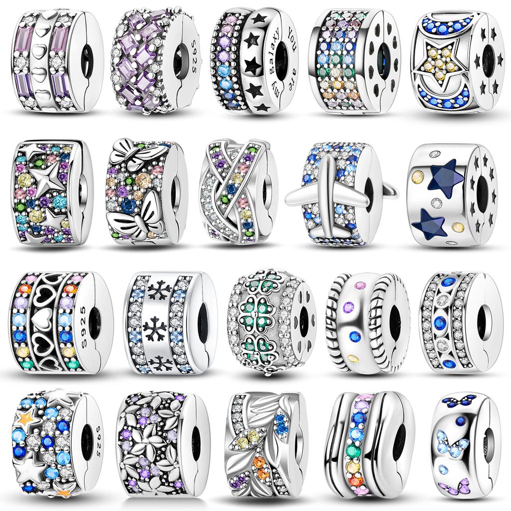 Fit Bangle Bracelet 925 Silver Clasp Charms Beads Inlaid Zirconium Daisy CZ Pave Clover Clip For DIY Jewelry