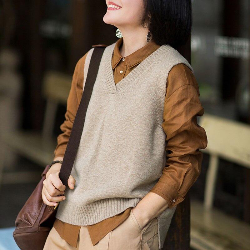 

Женский флисовый жилет Johnature, однотонный свитер без рукавов с v-образным вырезом, зимний простой винтажный вязаный жилет