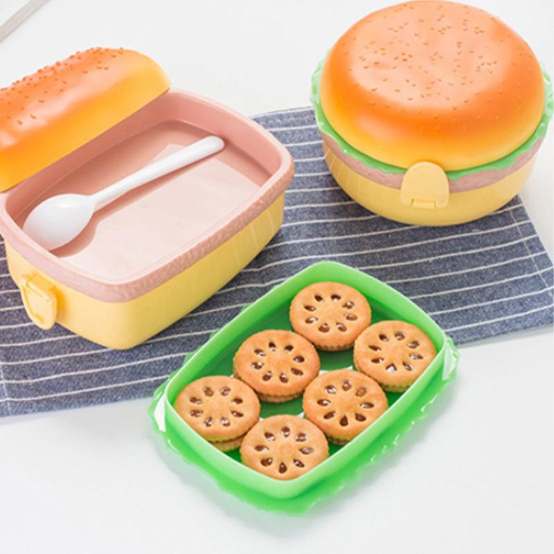 Hamburger Shape Lunch Box Double Layer Cute Burger Bento Box Food Container Set
