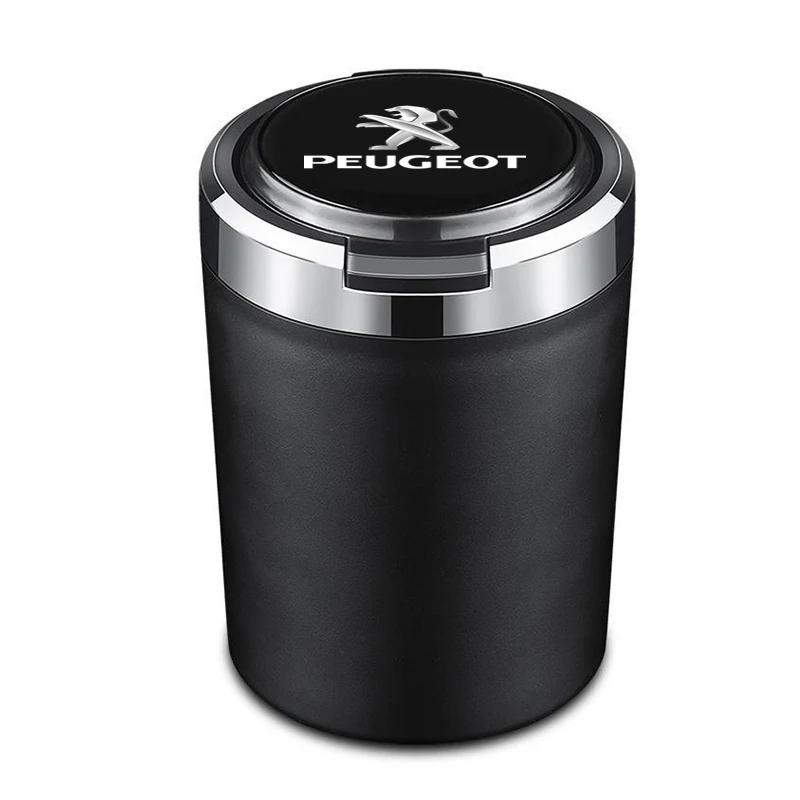 Car Ashtray with Lid Smell Proof Stainless Steel Led Portable Ashtray Cup For Peugeot 307 308 3008 207 208 407 2008 5008 107 106