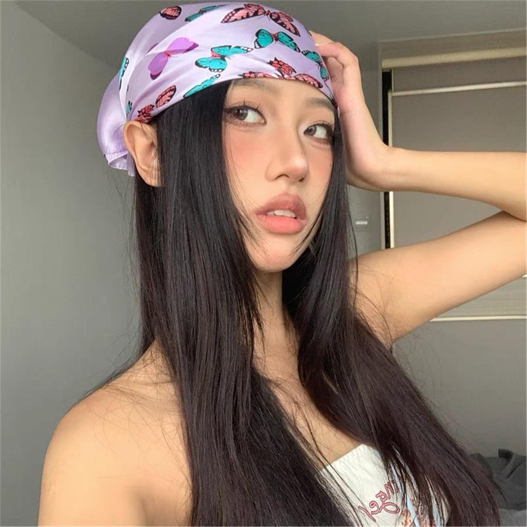 Trendy Silk Scarf with Butterfly Pattern Comfortable Neck Scarf Fashion Headwear for Daily Use Women Fashion Accessories