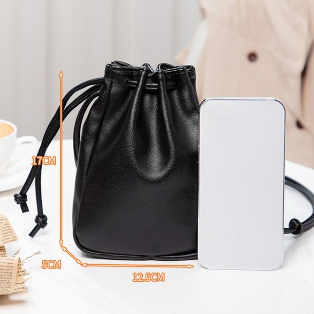 Lady Style PU Leather Drawstring Bag Candy Color Drawstring Style Crossbody Bag High Quality Mini Size Handbag Casual Wear