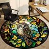 1pc Stained Glass Owl Chair Carpet for Office, Round Polyester Mat, Indoor Decor for Office, Easycare Fabric, Washable Non-slip Area Carpet