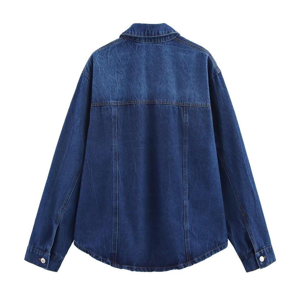 Women's Spring 2025 Versatile Long-Sleeve Denim Jacket with Turn-Down Collar