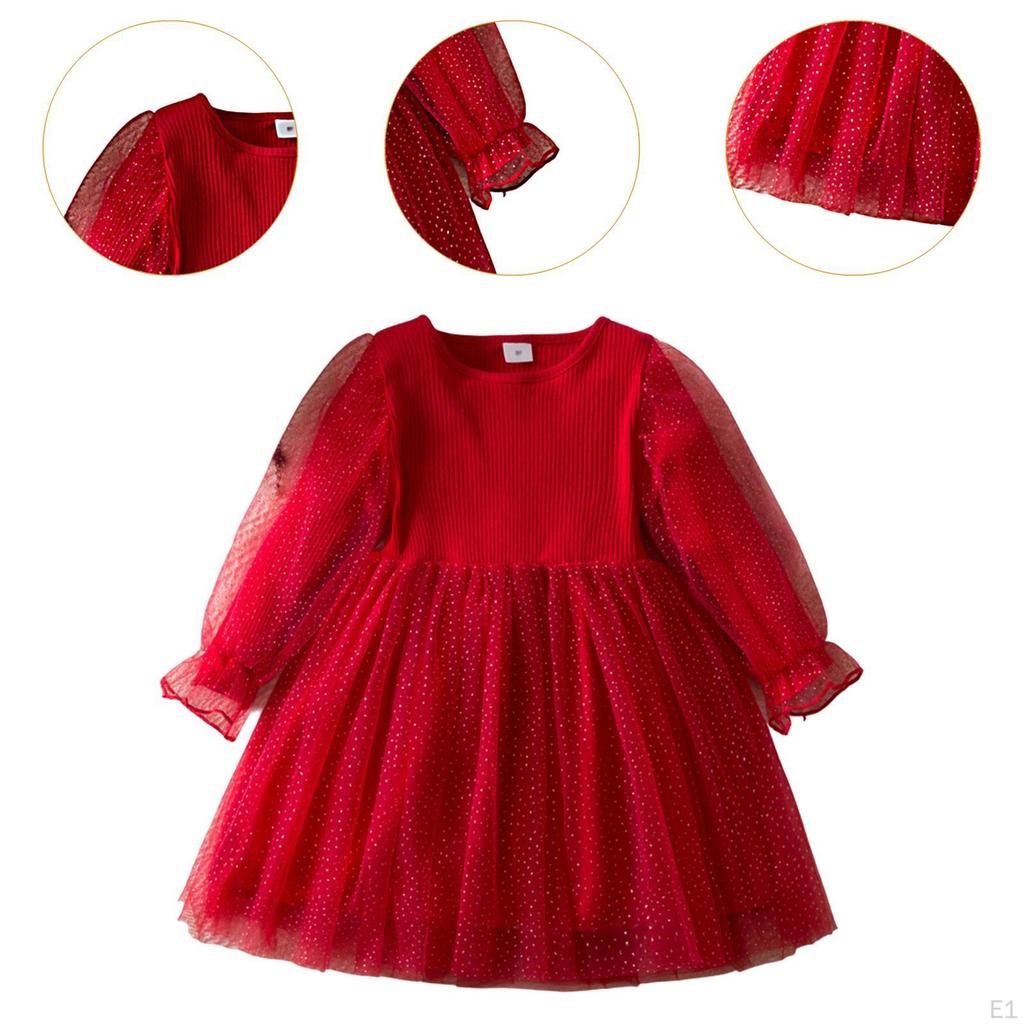 Weihnachtsrotes Kleid Lässige Tanzbekleidung Lange Ärmel Tüllrock für Partygeschenke