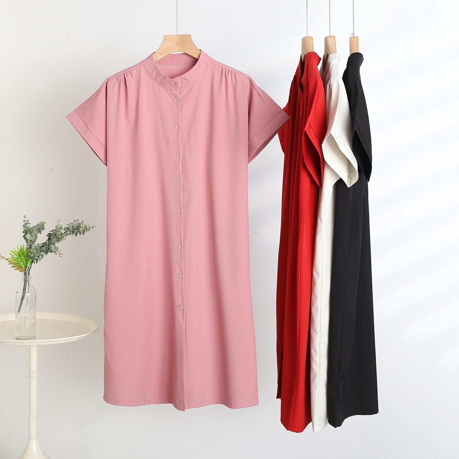 

Mianchou Short Sleeve Stand Collar Button-Down Shirt Dress 4XL чёрный