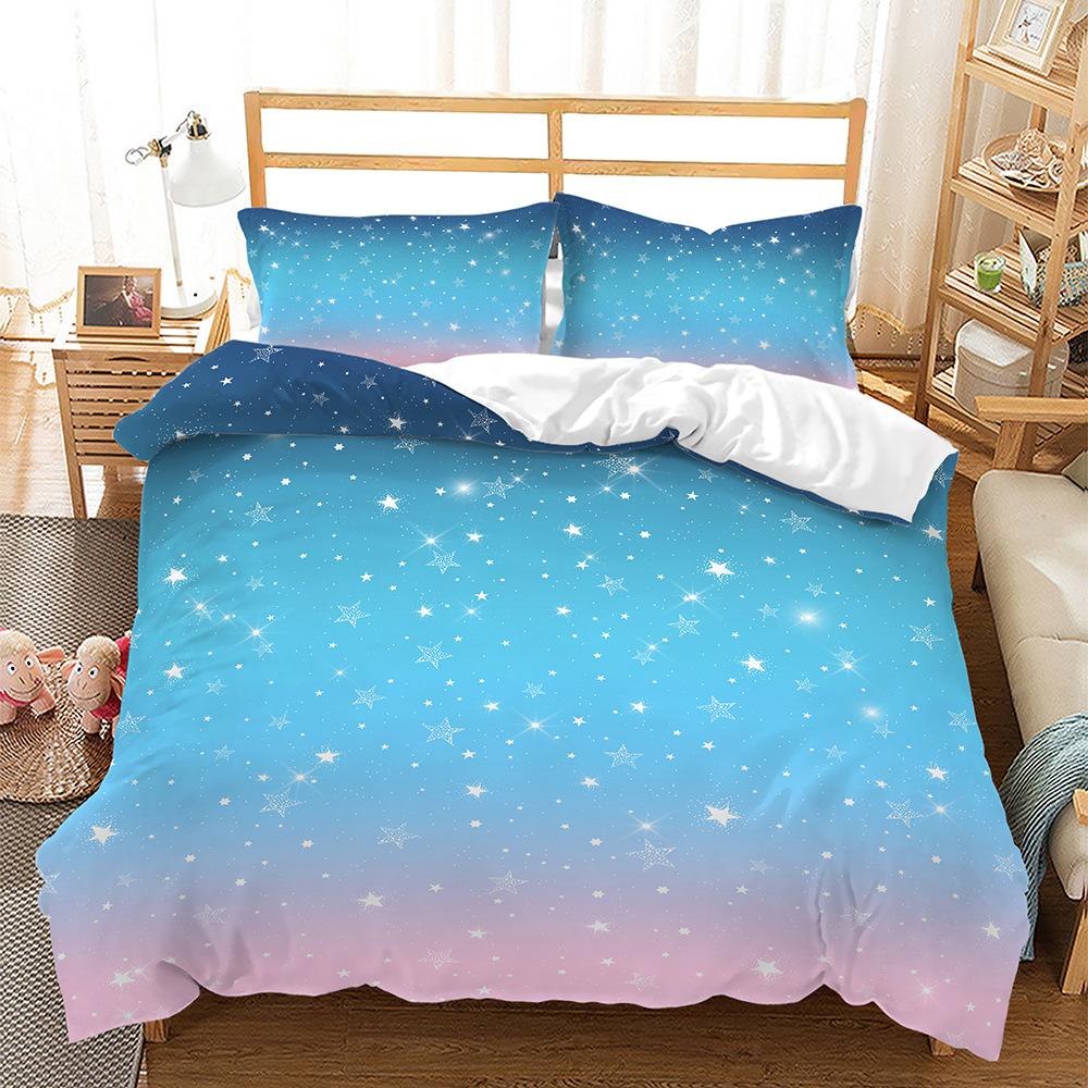 Bed Three-Piece Color Gradual Change Series Starry Sky Butterfly 3D Digital Printing Kit
