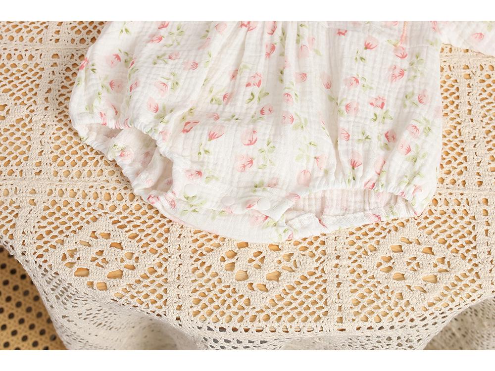 Spring Autumn Floral Princess Romper - Long Sleeve Korean Style Bodysuit for Baby Girls