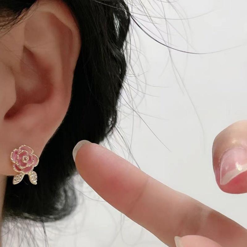 Korea Pink Flower Stud Earrings for Women Fashion Charming 925 Silver Needle Sweet Girls Earrings Statement Wedding Jewelry 2025