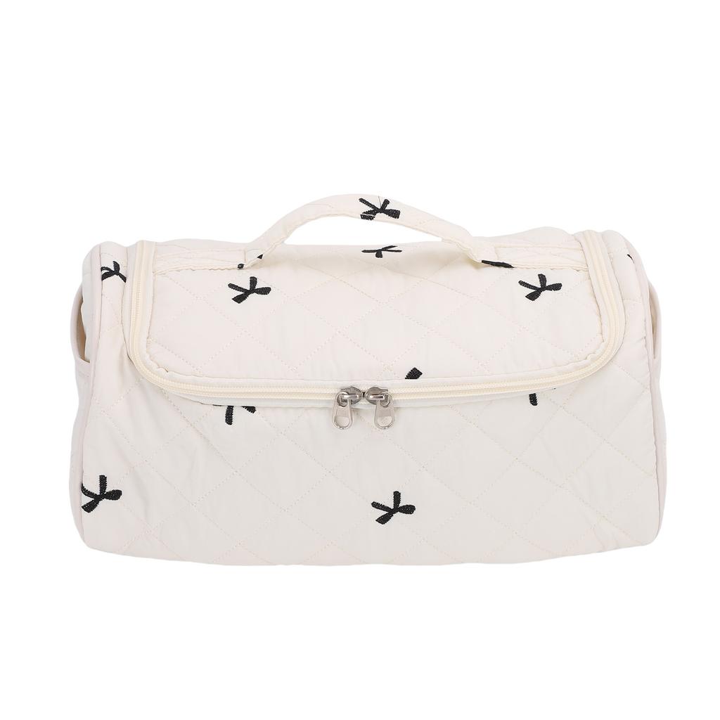 Quilted Travel Case with Hook Large Capacity Cotton Portable Storage Bag for Hair Dryer Accessories Milky White with
