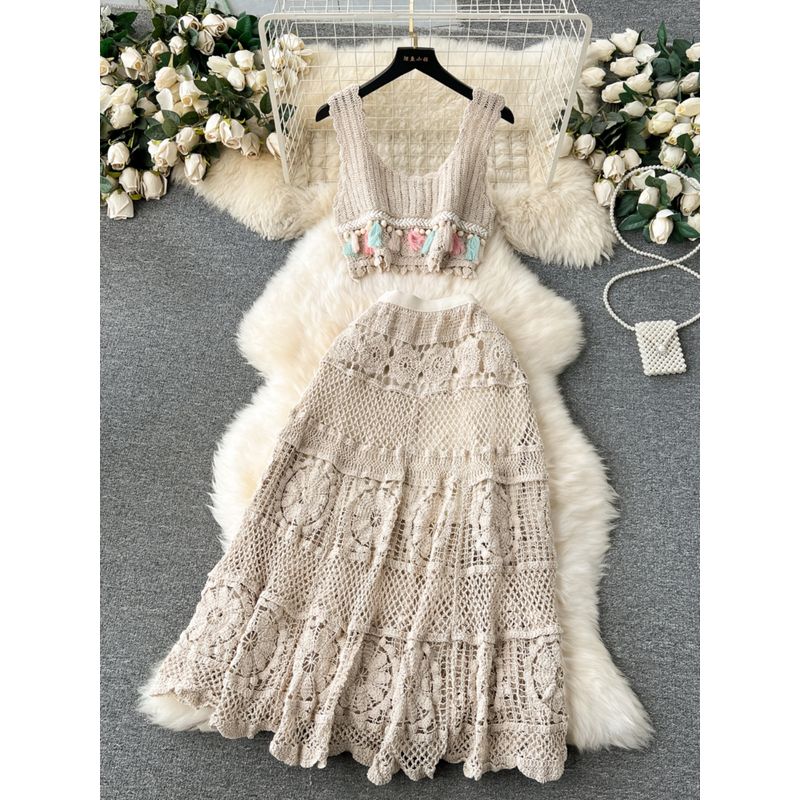 Bohemia Sleeveless Mesh Crochet Knitting Suit