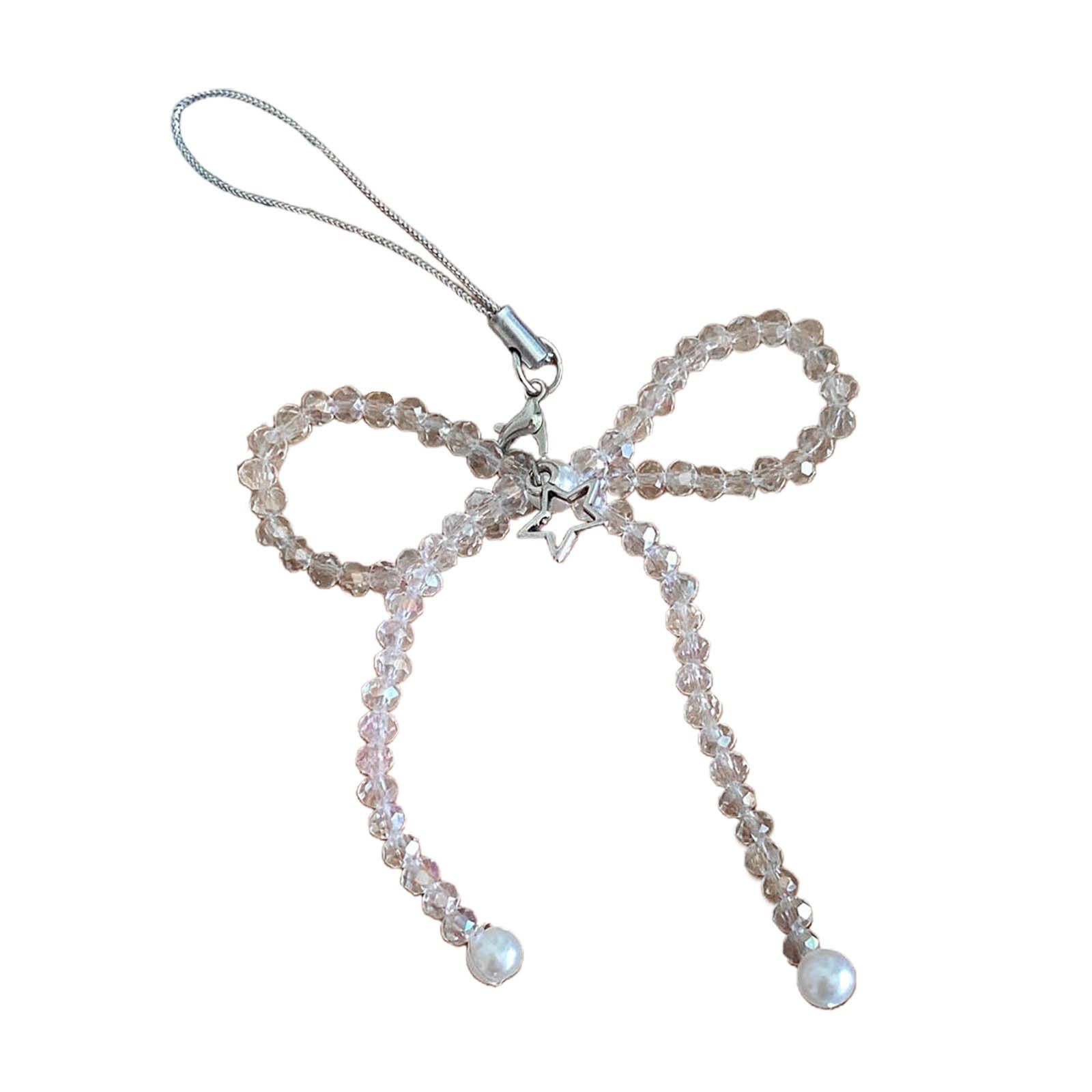 

Trendy Y2K Style Phone Strap Charm Handmade Keychain White/Pink Bowknot Star Bead Decorations Phone Anti-lost Lanyard 1