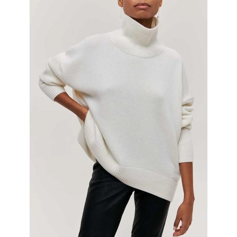 Women's Knitted Sweater Turtleneck White Black Christmas Loose Oversized Pullover Casual Knitwear Soft Sweater for Women 2025