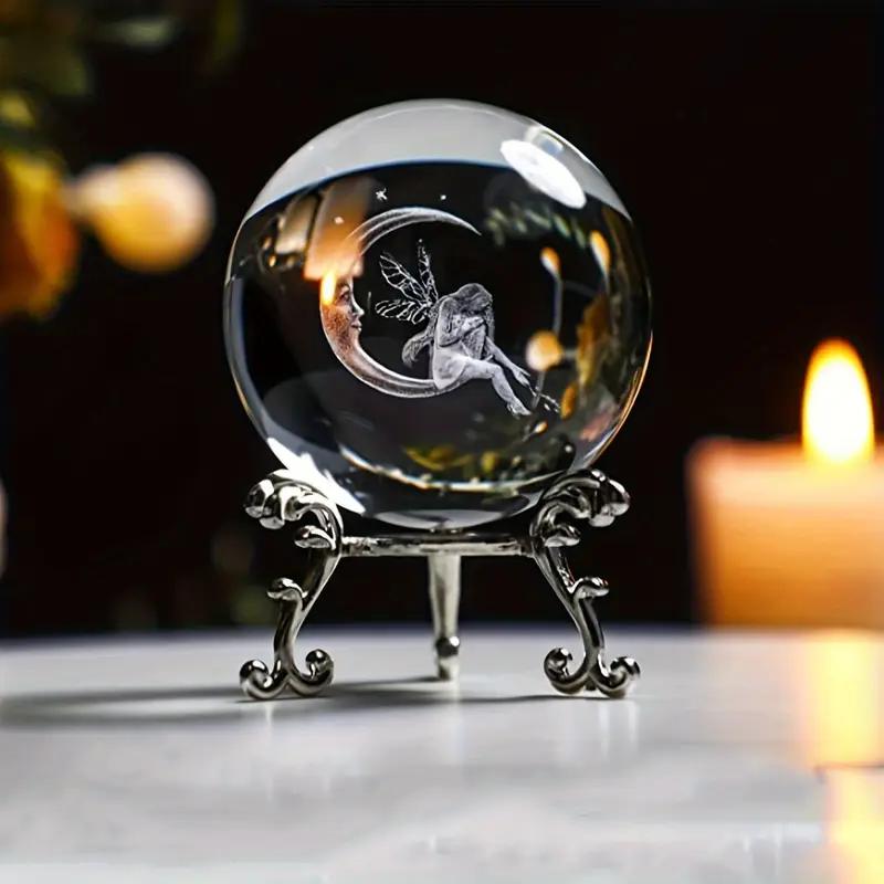 

3D engraved moon Madonna crystal ball decoration, simple and creative home decoration item, paired with golden metal stand, suit