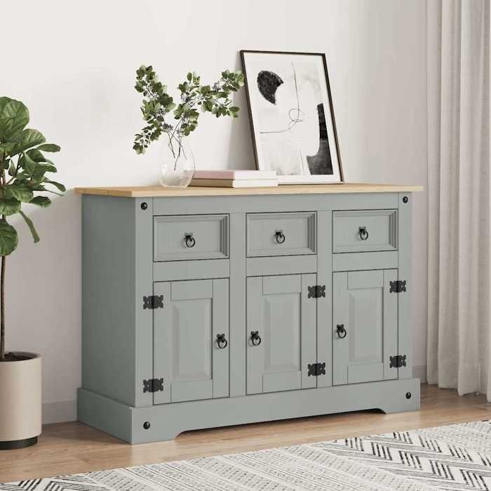 VidaXL Buffet Corona gris 112x43x78 cm bois massif pin mexicain, meuble de rangement, meuble de rangement de cuisine, meuble 355084