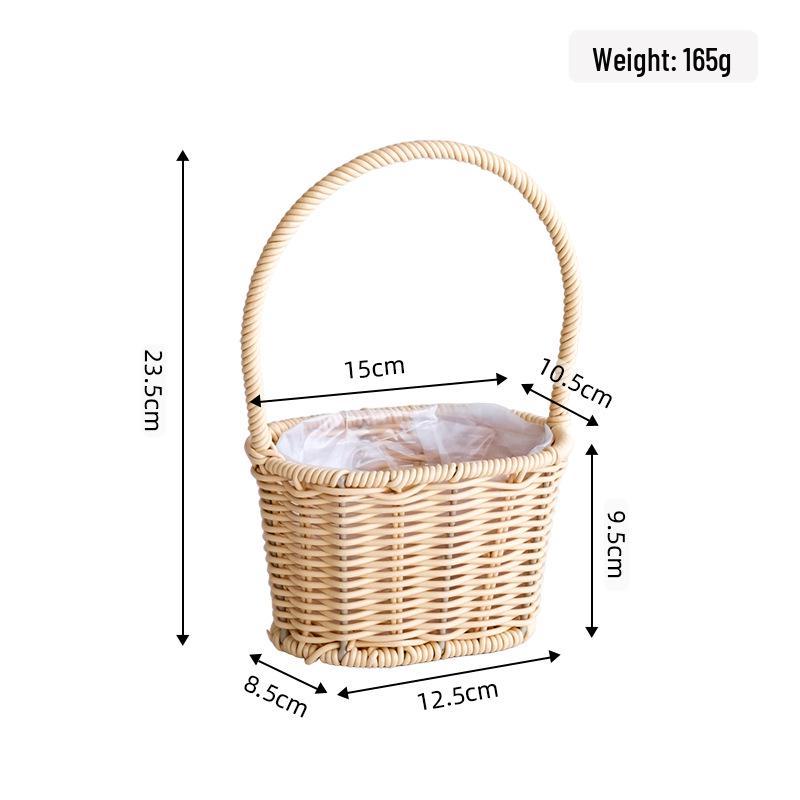 Rustic Woven Rattan Handheld Flower Basket and Picnic Storage Souvenir
