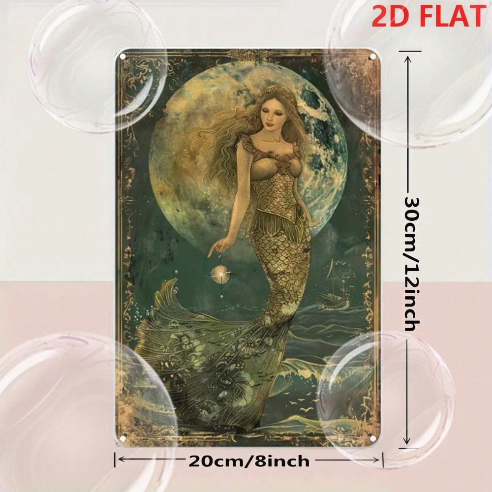 

Vintage Moon Mermaid Tin Metal Wall Art Decor 8x12 Inch Ocean Bar Cafe Sign різнокольоровий