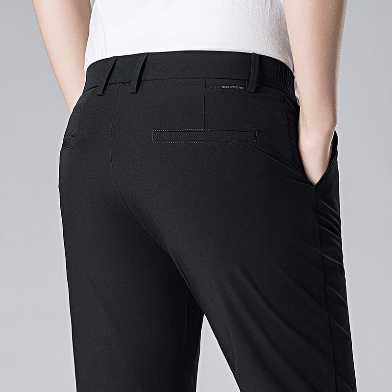 2026 Men's Slim Fit Elastic Waist Summer Pants - Korean Style Ice Silk Casual Straight Leg