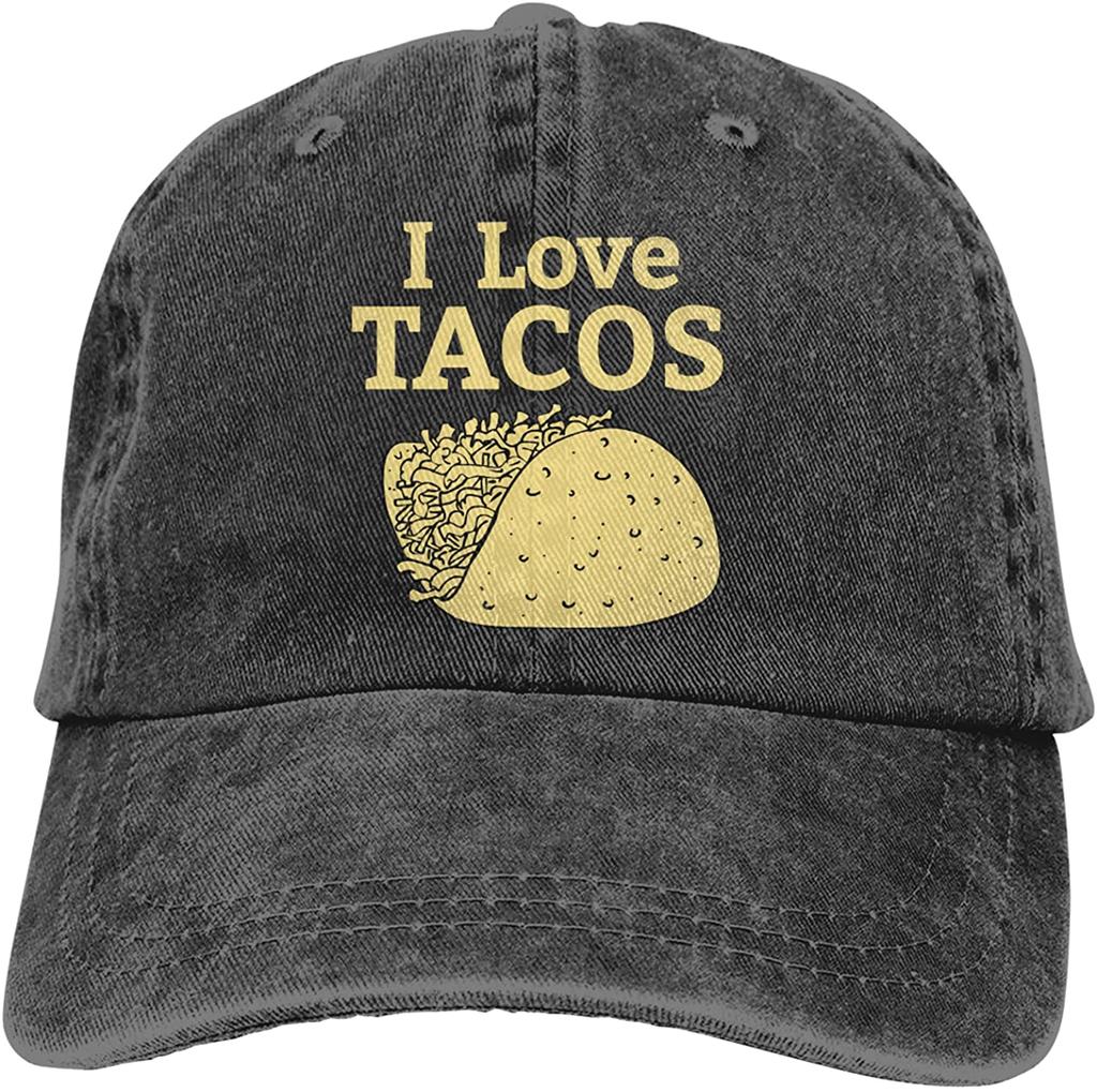 Amo i Tacos Cappellini da camionista Cotone Profilo basso Cappellino da baseball Unisex Cappelli Snapback regolabili Lavato Distressed Vintage Cappello da papà