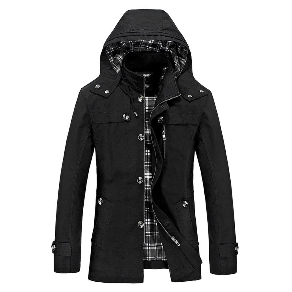 New Autumn and Winter Men's Jacket Pure Cotton Washed Mid-length Large Size Casual Windbreaker Jacket