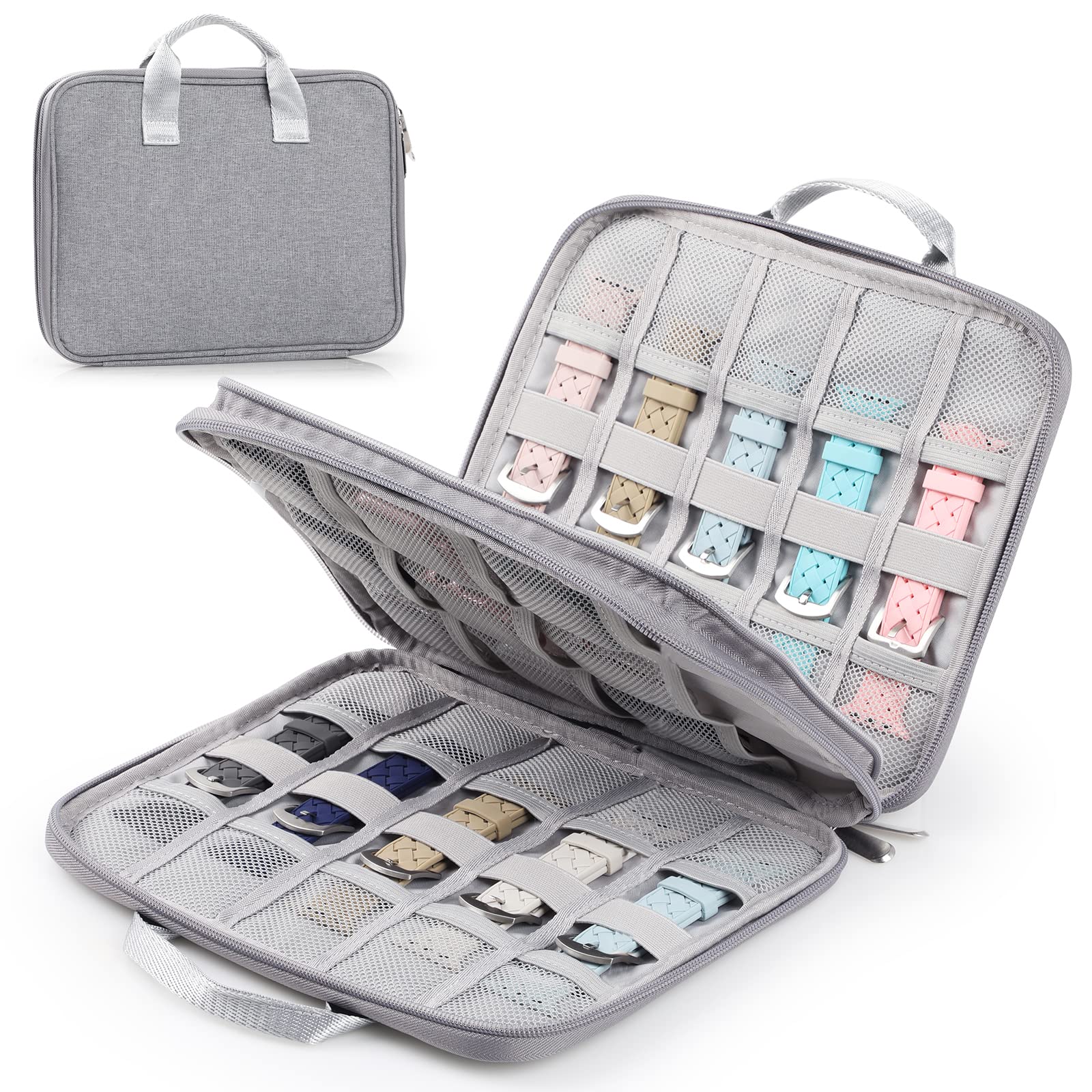 

Сумка-органайзер для ремешков для часов, совместимая с Apple Watch, чехол для хранения 24 ремешков для часов, держатель и органайзер для ремешков для часов серый