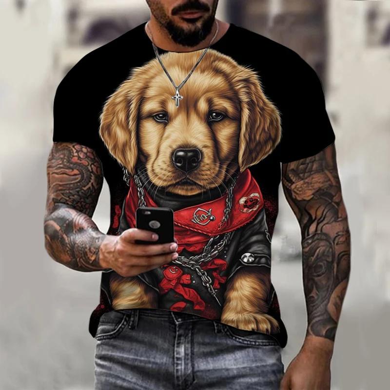 Summer Round Neck 3D Funny Dog Print Top Fashionable Casual Short Sleeved Men's T-shirts